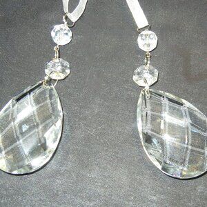 TWO (4in) Chandelier Crystal Prisms Christmas TEAR DROP CUT GLASS Ornament